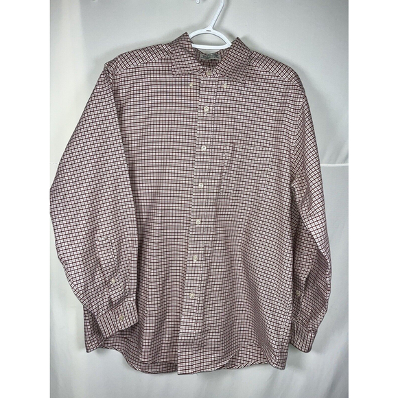 LL Bean Mens Button Up Size 15 1/2 Red Plaid Button Up Long Sleeve Shirt Thick - Picture 10 of 11